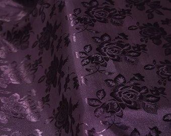 Eggplant Floral Brocade Jacquard Satin Fabric - 58/60" Wide by the yard