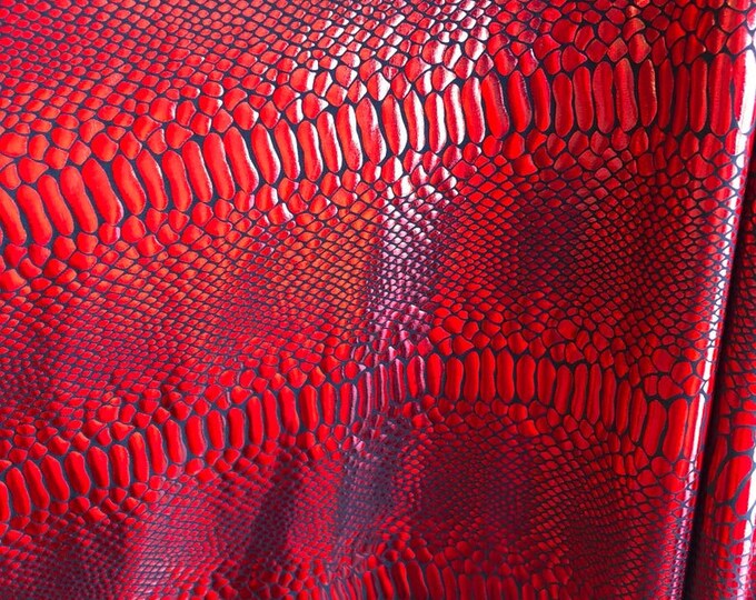 Black/Red Snake Design Metallic Nylon Spandex With Iridescent Foil 4-Way Stretch 58/60 Spandex Fabric By The yard, (Choose The Size)