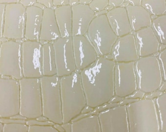 Ivory Embossed Alligator Vinyl Fabric: Faux Leather Upholstery - By The Yard