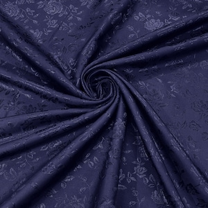 Navy Blue Floral Brocade Jacquard Satin Fabric - 58/60&quot; Wide