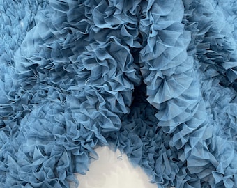 Steel Blue Tulle Ruffle Fabric, 60" Wide Waves - Prom Dress Wedding & Decoration