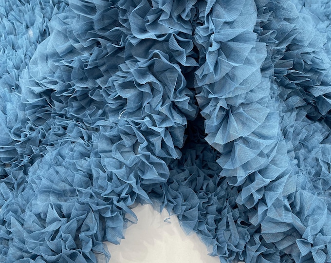 Steel Blue Tulle Ruffle Fabric, 60" Wide Waves - Prom Dress Wedding & Decoration