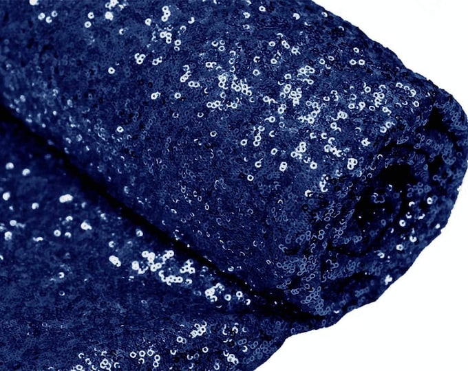 Navy Sequin Fabric Mini Glitz Sequins, By The Yard Sequin Fabric Dresses-Nightgowns-Prom Gown (Choose The Quantity)