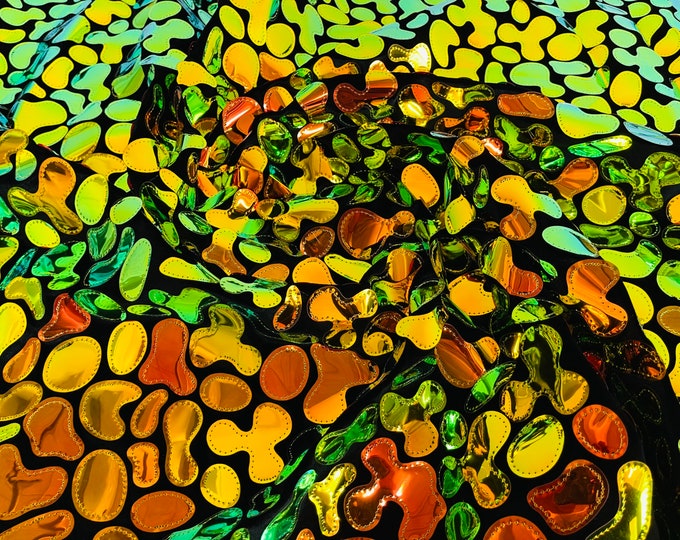 Orange Iridescent Sequins Velvet by the yard 2 way Stretch 58/60” iridescent Sequin on Black Stretch Velvet (Choose The Quantity)