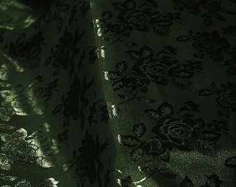 Hunter Green Floral Brocade Jacquard Satin Fabric - 58/60" Wide by the yard