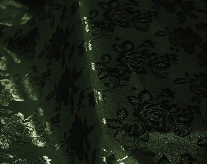 Hunter Green Flower Brocade Jacquard Satin Fabric, Sold By The Yard Polyester Satin Floral Wide 58/60"  (Choose The Quantity)