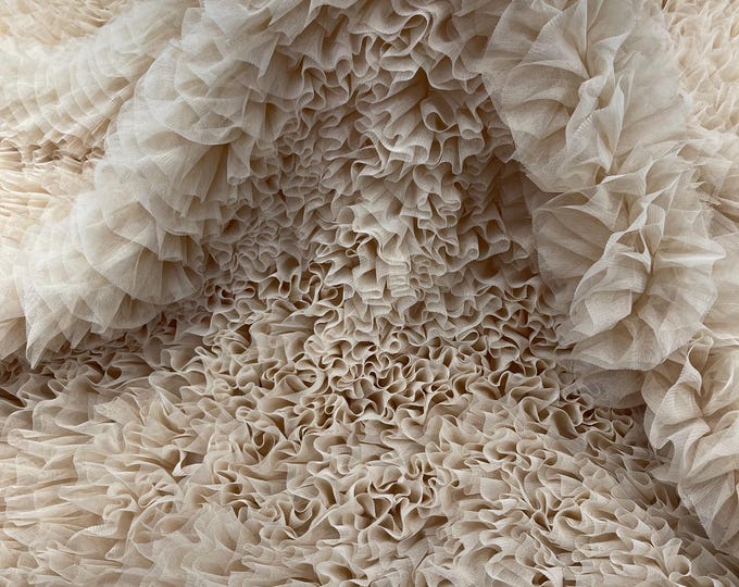 Champagne Tulle Ruffle Fabric, 60" Wide Waves - Prom Dress Wedding & Decoration