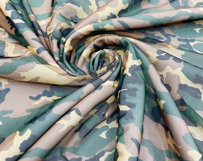 Camouflage Printed Power Mesh Fabric | Camouflage Design Print | 60" Wide 4 Way Stretch | Print Camouflage | by the yard