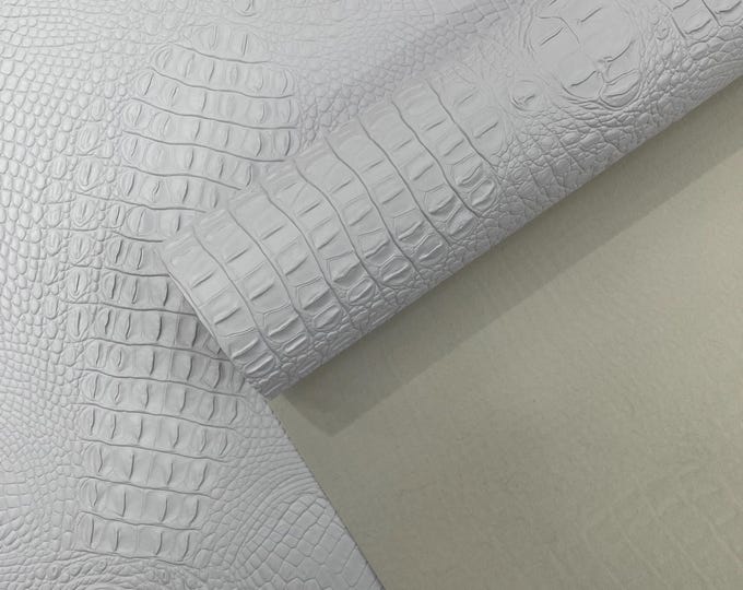 Pure White Z Faux Crocodile Vinyl Leather Upholstery Fabric By Yard, Big 3D Crocodile Vinyl Fabric Faux Fake Leather Purses Shoes Wallets