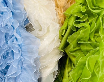 Organza Ruffle Design Embroidered on Taffeta Backing, 57" Wide Waves, Prom Dress Wedding & Decoration
