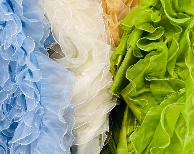 Organza Ruffle Design Embroidered on Taffeta Backing, 57" Wide Waves, Prom Dress Wedding & Decoration
