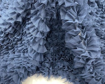 Navy Blue Tulle Ruffle Fabric, 60" Wide Waves - Prom Dress Wedding & Decoration