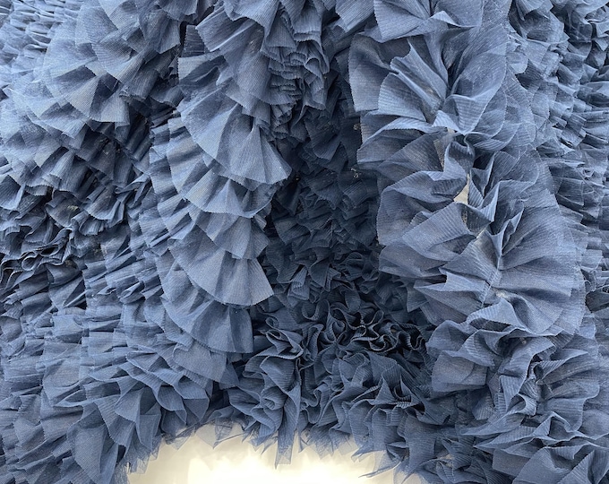 Navy Blue Tulle Ruffle Fabric, 60" Wide Waves - Prom Dress Wedding & Decoration