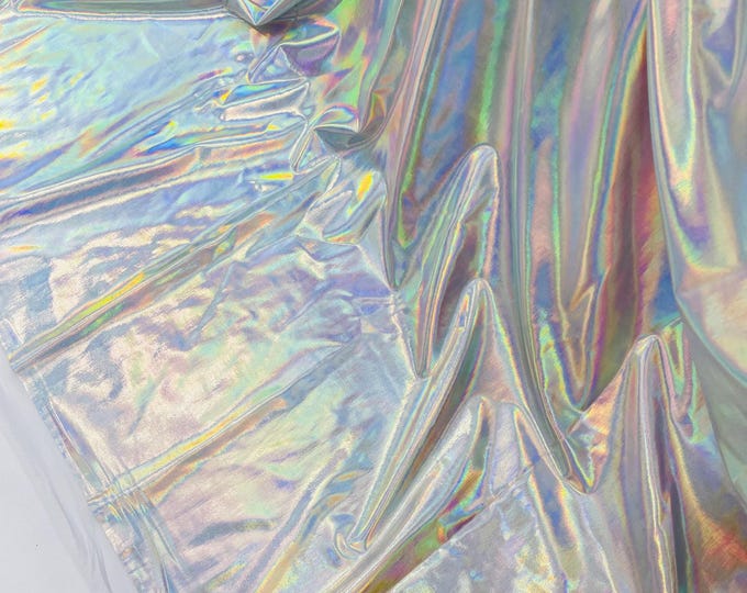 Silver Metallic Foil Iridescent Spandex Fabric: 2-Way Stretch - By The Yard