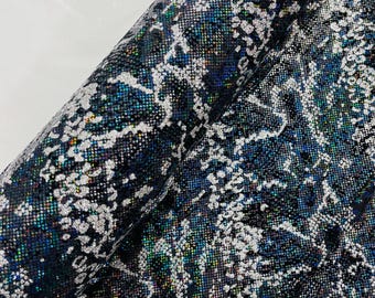 Black Glitter Snake Print Nylon Spandex Fabric - Hologram Flocking By The Yard