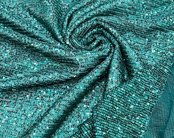 Hunter Green Mille Striped Stretch Sequins Lace Spandex Mesh-Prom-Gown By The Yard, Formal Wedding Couture Fabric Sequin Fabric