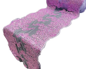 Metallic Lilac Floral Lace Fabric: Sequined Embroidery, 14" Wide