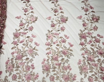 Dusty Rose 3D Floral Design by the yard, Embroider and Beaded With Pearls On a Mesh Lace-Prom-Dresses-Nightgown