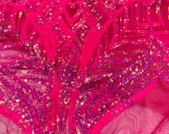 Hot Pink Iridescent Sequin Fabric | Embroidered Royalty Design