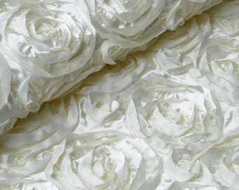Ivory 3D Rosette Satin Fabric: 54" Wide Floral Ribbon