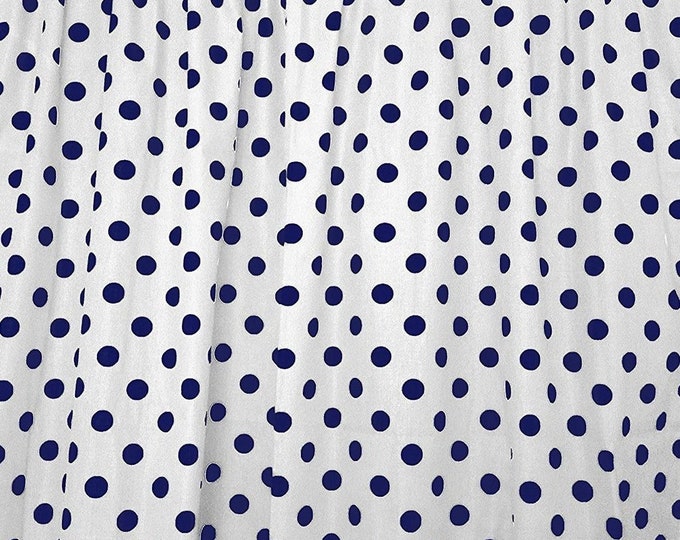 Mia's Fabrics Inc, White/Navy Small Polka Dot Poly Cotton Fabric by The Yard, 58”/60” (Pick a Size)