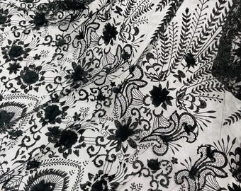 Black 3D Flower Sequin Fabric: Glitter Floral Mesh, Wedding Dress Quinceañera