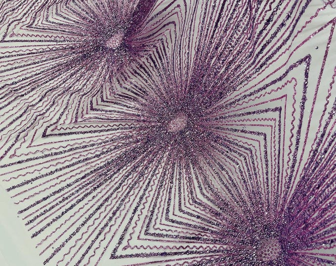 Lavender Sparkling Glitter Mesh Fabric By The Yard, Glitters and Sequins Damask Geometric Glitter Fabric Wedding Bridal Decor Prom Glitter