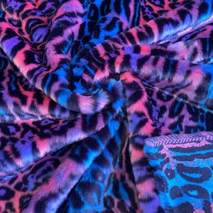 Neon Leopard Faux Fur Fabric: Rainbow Animal Print, 60&quot; Wide