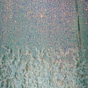 Clear Iridescent Sequin Velvet Fabric With Feathers on Mint Stretch Velvet | by the yard | all Over 5mm Sequins Velvet 2-way Stretch 58/6