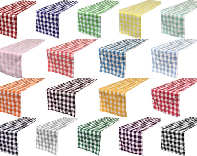 12" Checkered Table Runner - Plaid Polyester Poplin Checkered Table Runner (Pick Color and Size)