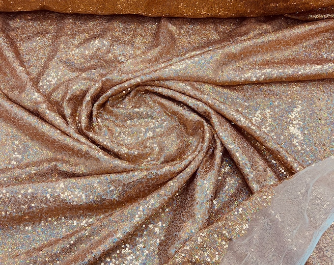 Holographic Rose Gold Sequin Fabric Mini Glitz Sequins, Sequin Fabric Dresses-Nightgowns (Choose The Quantity)