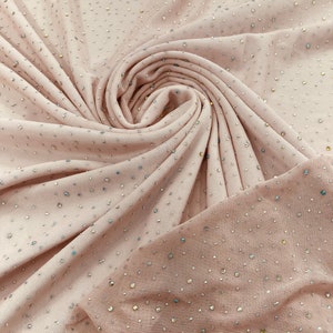 Blush | AB Rhinestones Fabric On Blush Power Mesh Polyester Spandex Fabric With Crystal Stones | AB Rhinestones Fabric sold by yard
