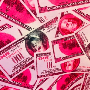 Pink 100 Dollar Bill Fabric: Stretch Spandex Money Print
