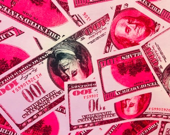 Mia's Fabrics Inc, Money Print Fabric - Pink - 100 Dollar Bills Stretch Spandex Fabric, Sold By The Yard (Pick a Size)