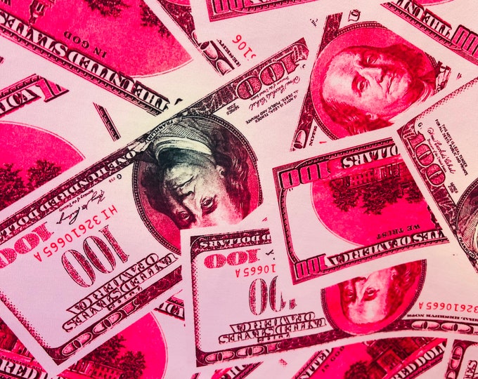 Mia's Fabrics Inc, Money Print Fabric - Pink - 100 Dollar Bills Stretch Spandex Fabric, Sold By The Yard (Pick a Size)