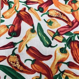 Mia's Fabrics Inc, White Hot Chili Pepper Print Poly Cotton Fabric by The Yard (Pick a Size)