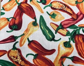 Mia's Fabrics Inc, White Hot Chili Pepper Print Poly Cotton Fabric by The Yard (Pick a Size)
