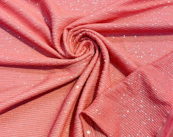 Coral Iridescent Mille Striped Stretch Sequins | by the yard | Lace 4 Way Mesh-Prom-Gown | Wedding Couture Fabric | Sequin Fabric