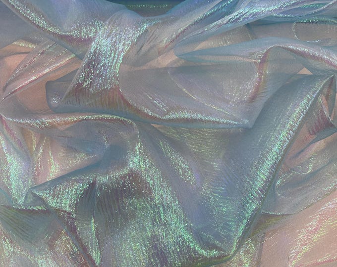 Mia's Fabrics Inc, Crush Iridescent Aqua Shimmer Organza Fabric 45" Wide, Sells by The Yard