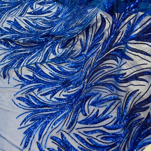 Royal Blue Sequin Fabric: 4-Way Stretch Lace Mesh, Prom Gown Material
