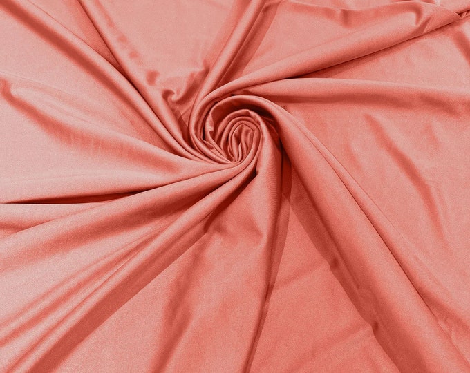Coral Shiny Milliskin Nylon Spandex Fabric 4 Way Stretch Prom-Gown-Dress, 58" Wide Sold by The Yard (Pick a Size)