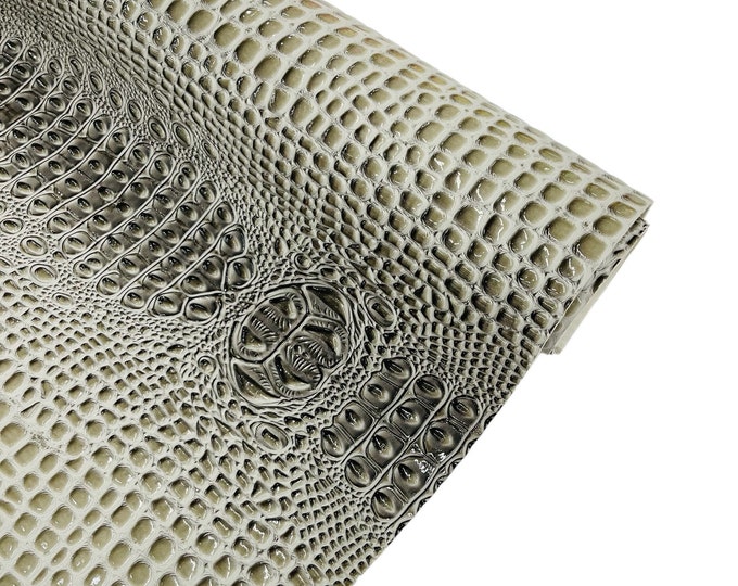 Stone GRAY Gator 3D Embossed Vinyl Fabric - By Yard Glossy Crocodile 2 Tone Faux Leather