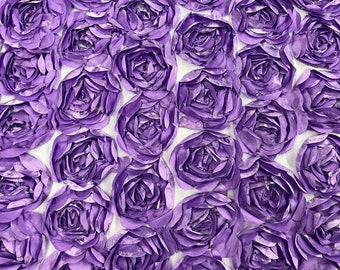 Lavender 3D Rosette Satin Fabric, Floral Bouquet on Mesh, Wedding Decor