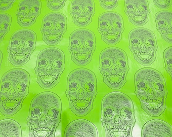 Lime Green Skull Vinyl Fabric: 54" Wide Upholstery