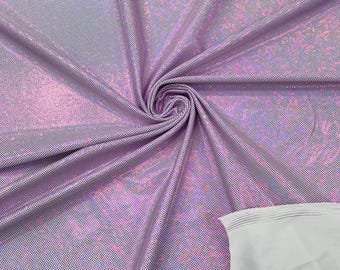 Lilac Hologram Broken Glass Nylon Spandex Fabric: Metallic Foil, 4-Way Stretch