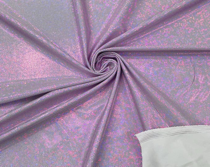 Lilac Hologram Broken Glass 4 Way Stretch By Yard, White Nylon Spandex Shattered Glass Style, Shatter Glass Metallic Foil Swimwear Costume