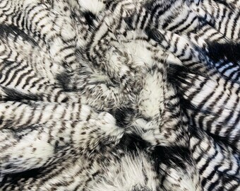 Black Silver Feather Faux Fur Fabric: Shaggy Long Pile, 60" Wide