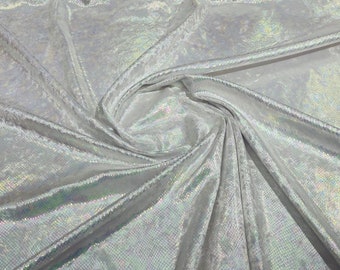 White Iridescent Snake Skin On Stretch Velvet - Sold By The Yard - 58"/60" Snake Velvet Spandex Fabric