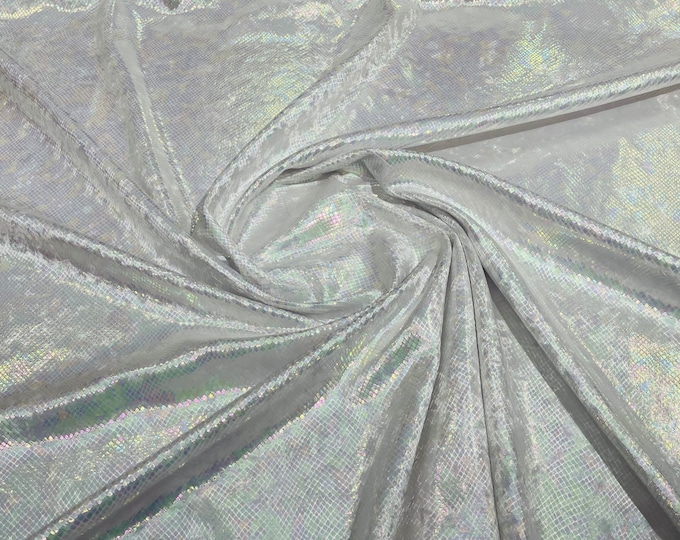 White Iridescent Snake Skin On Stretch Velvet - Sold By The Yard - 58"/60" Snake Velvet Spandex Fabric