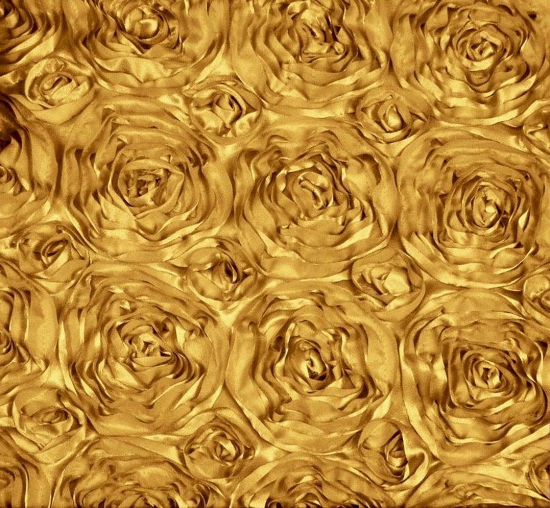 DK Gold Rosette Fabric 3D Rosette Satin, Floral Satin ( Choose the Size ...